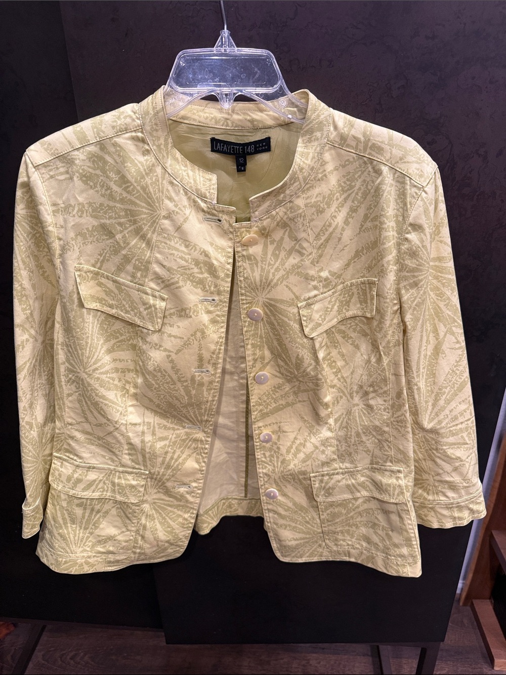 Lafayette 148 New York Pale Green Printed Collarless Jacket